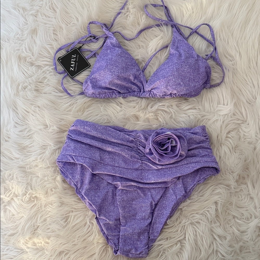 Zaful Lavender Bikini with Floral Accent